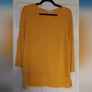 Michael Kors Mustard Yellow V-Neck Tiered Blouse